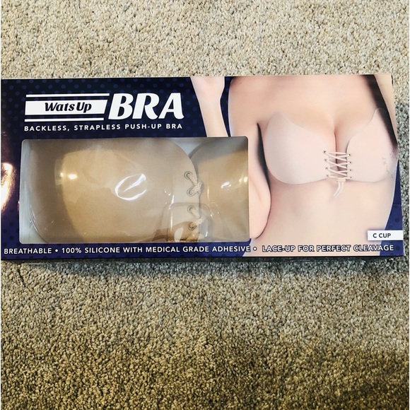 💜Wats Up Adhesive CCup Drawstring Sticky Bra Pushup Strapless Backless Silicone - Picture 1 of 6